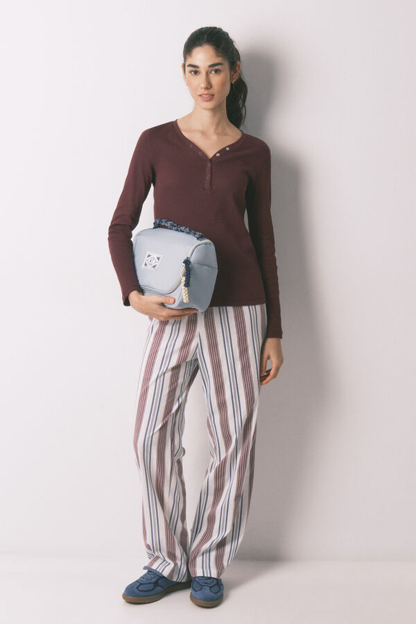 Women'secret Camiseta manga larga algod&oacute;n canal&eacute; granate burdeos