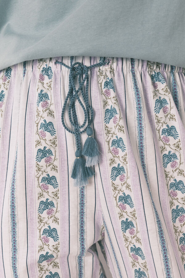 Women'secret Pantal&oacute;n largo carrot 100% algod&oacute;n cenefas marfil