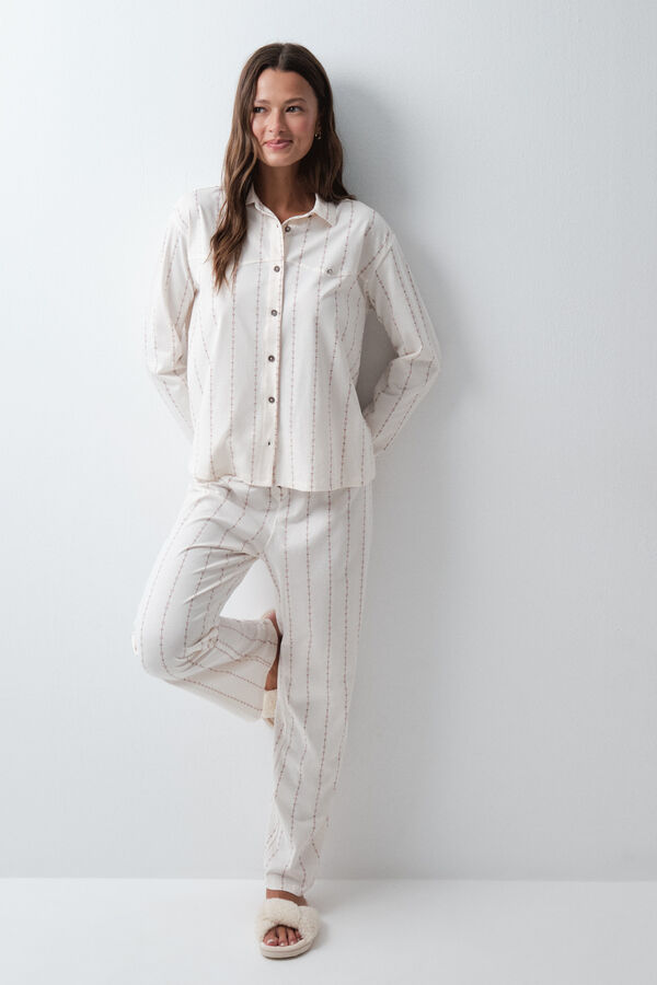 Women'secret Pijama largo camisero cowboy marfil