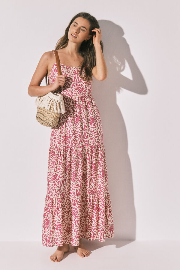 Women'secret Vestido largo tirantes flores rosa