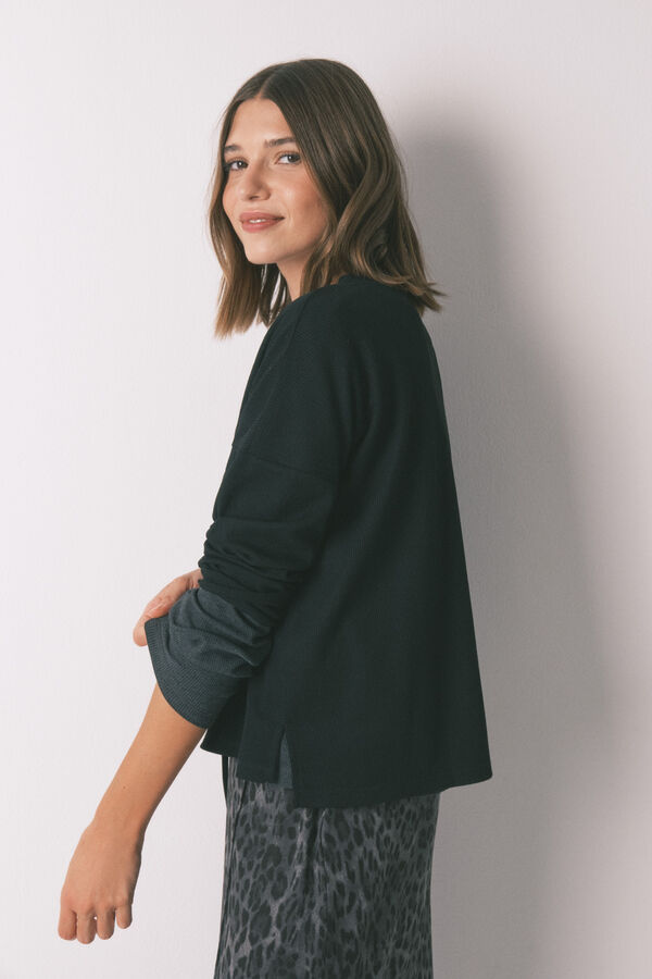 Women'secret Camiseta manga larga waffle negro negro