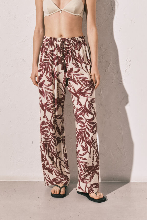Women'secret Pantal&oacute;n largo estampado granate burdeos