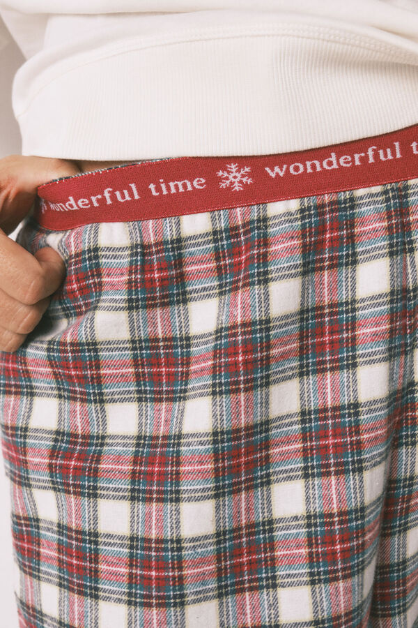 Women'secret Pijama largo 100% algod&oacute;n cuadros marfil