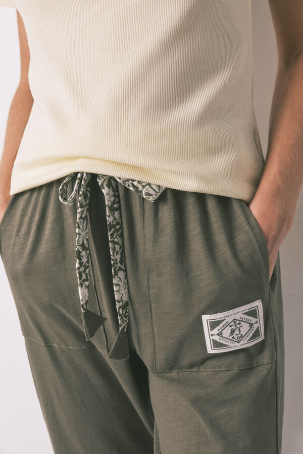 Women'secret Pantal&oacute;n largo algod&oacute;n verde kaki