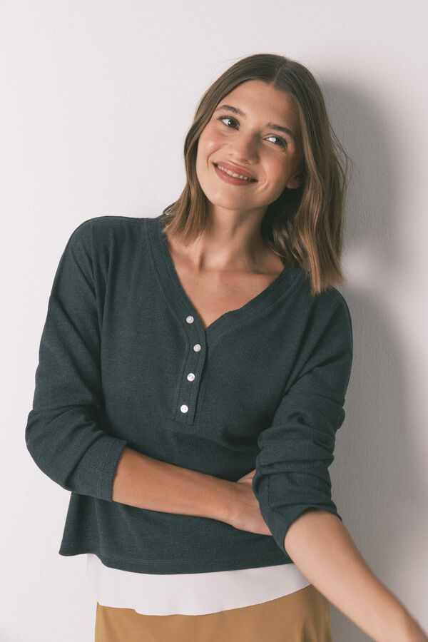 Women'secret Camiseta manga larga waffle gris gris