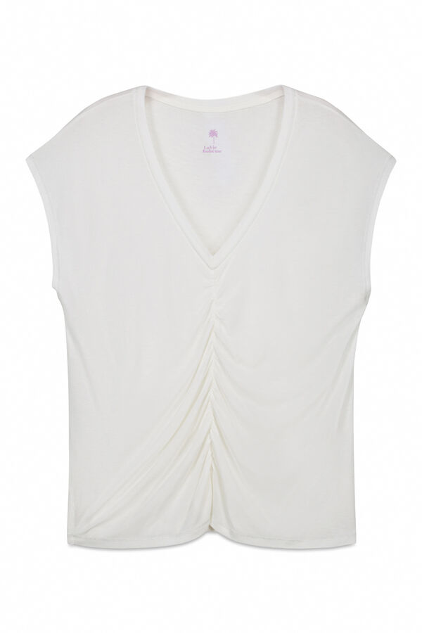 Women'secret Camiseta corta viscosa lino beige marfil