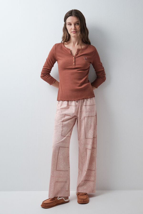 Women'secret Pantal&oacute;n largo algod&oacute;n bandana rosa rosa