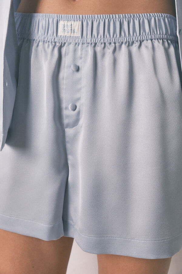 Women'secret Pijama camisero corto sat&eacute;n azul azul