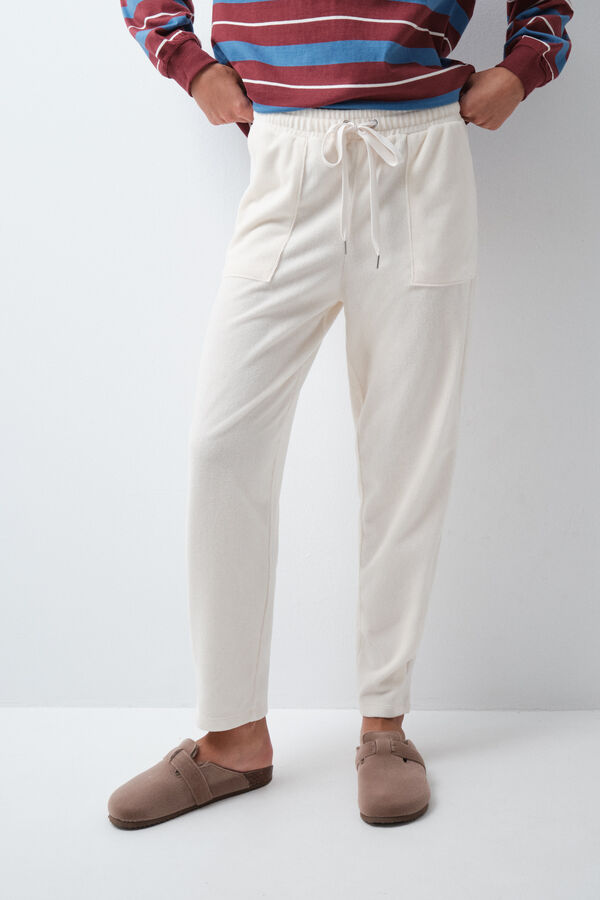 Women'secret Pantal&oacute;n largo pana blanco marfil