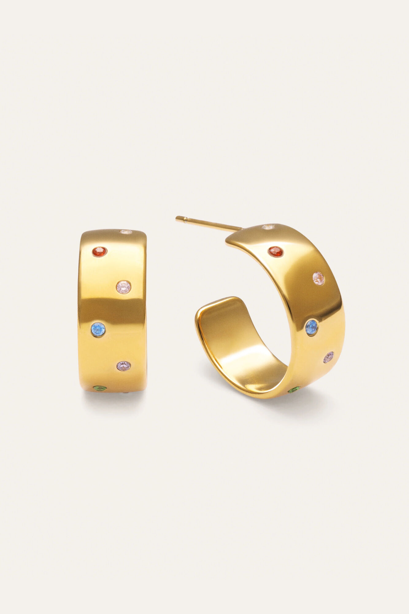 Singularu Pendientes Aro Curve Rainbow Acero Ba&ntilde;o Oro