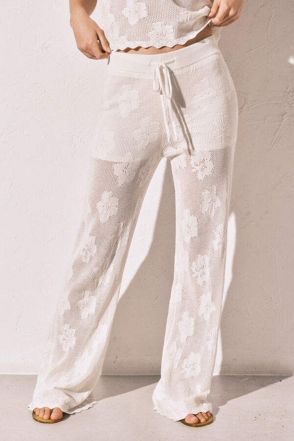 Women'secret Pantal&oacute;n largo crochet beige marfil