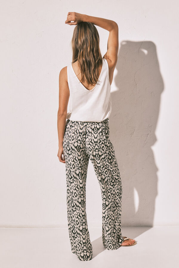 Women'secret Pantal&oacute;n largo estampado negro negro