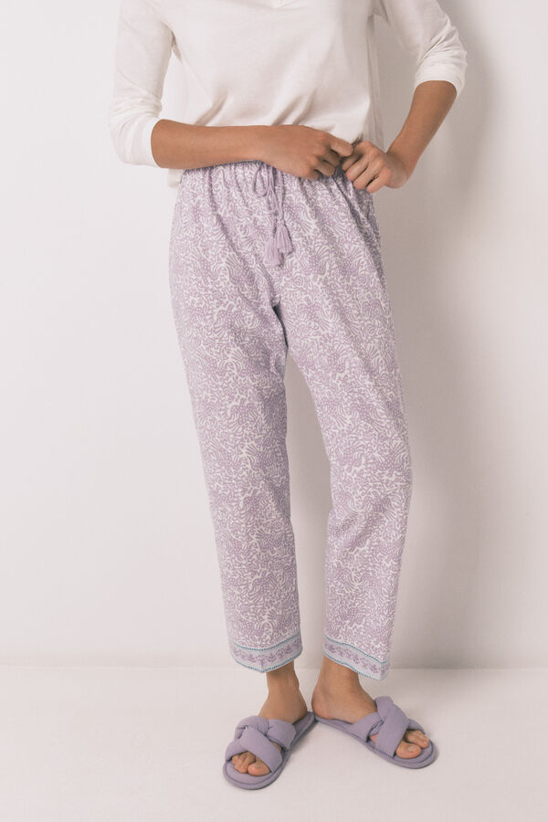 Women'secret Pantal&oacute;n largo carrot 100% algod&oacute;n lila morado/lila