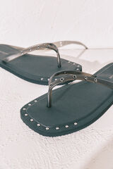 Women'secret Chanclas punta cuadrada negras tachuelas negro