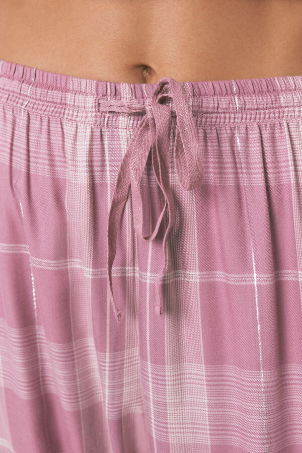 Women'secret Pijama camisero largo  viscosa cuadros rosa rosa