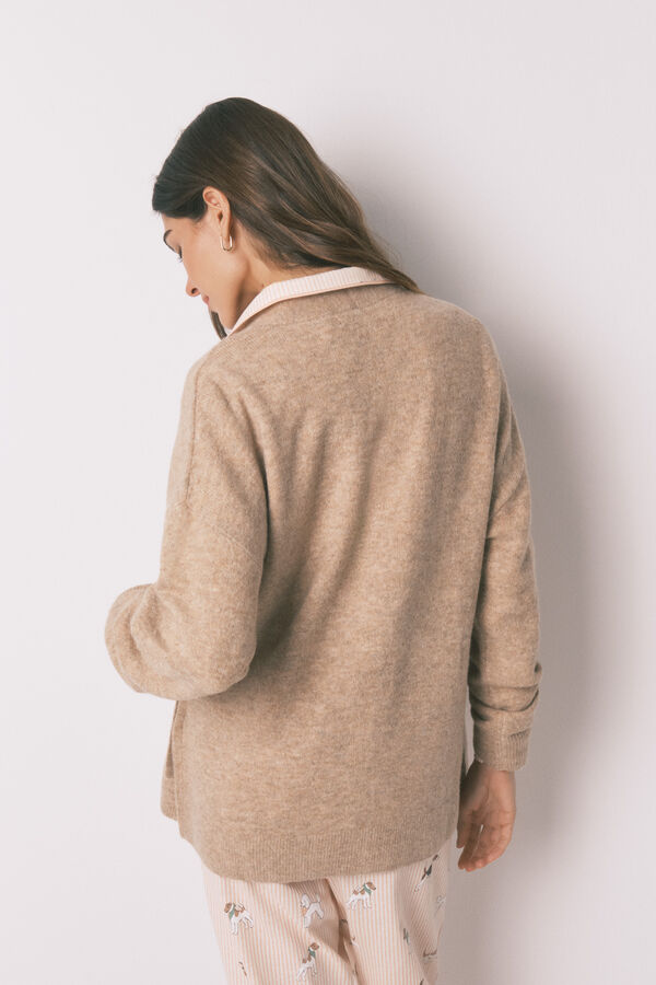 Women'secret C&aacute;rdigan liso punto tricot beige marr&oacute;n