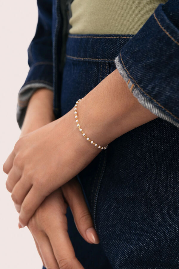 Singularu Pulsera Dots Enamel Blanco Acero Ba&ntilde;o Oro amarillo