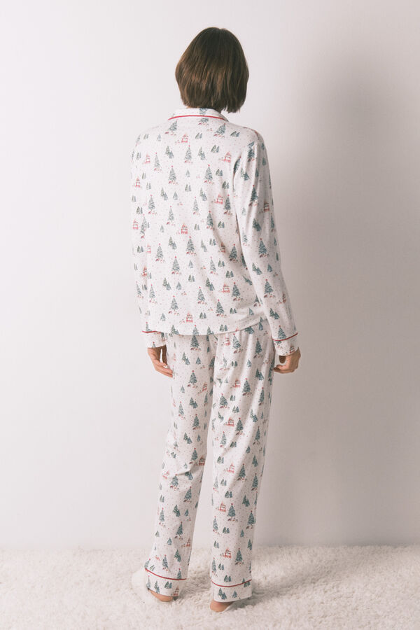 Women'secret Pijama camisero largo estampado navidad blanco marfil