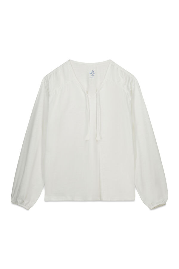 Women'secret Camiseta manga larga algod&oacute;n frunce blanco marfil