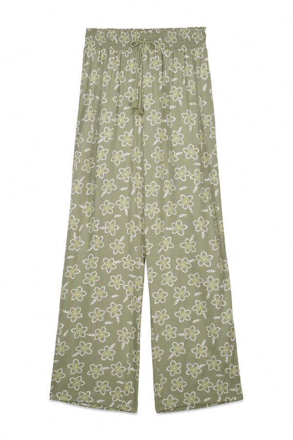 Women'secret Pantalón largo viscosa flores kaki  kaki