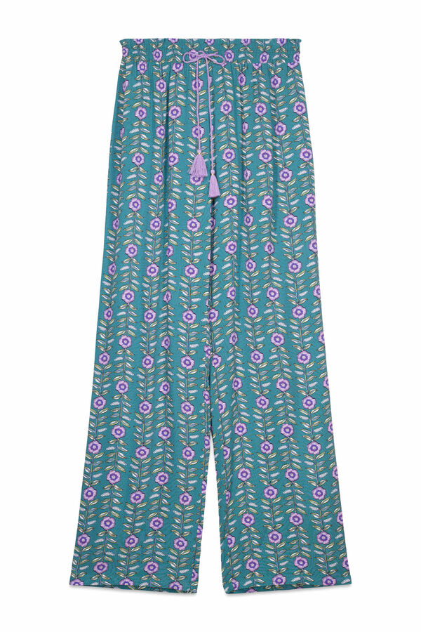 Women'secret Pantal&oacute;n largo viscosa print flores verde