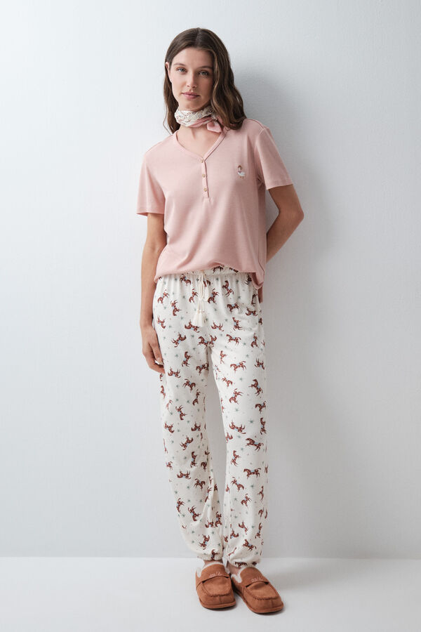 Women'secret Pantal&oacute;n largo estampado caballos marfil
