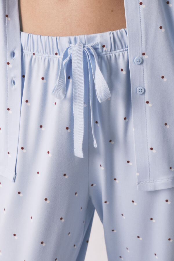 Women'secret Pijama camisero largo azul estampado puntos estampado