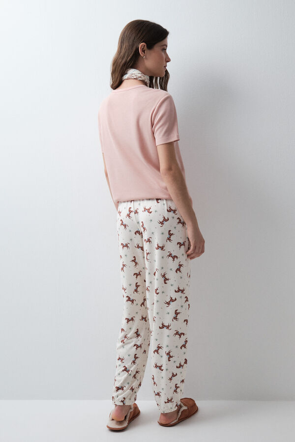 Women'secret Pantal&oacute;n largo estampado caballos marfil