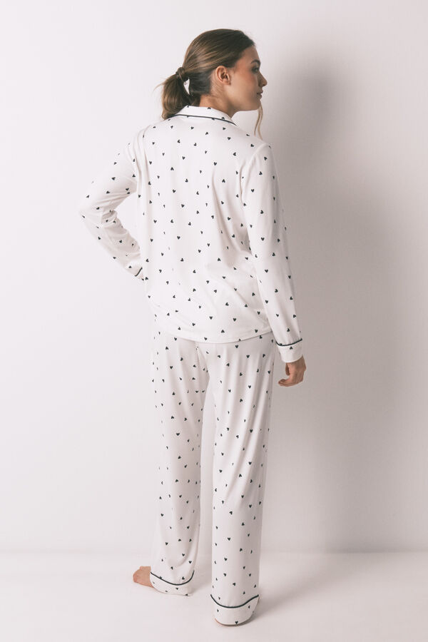 Women'secret Pijama camisero largo estampado corazones blanco