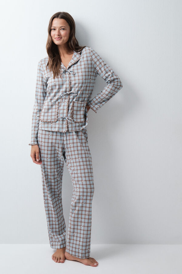 Women'secret Pijama camisero estampado cuadros Snoopy estampado