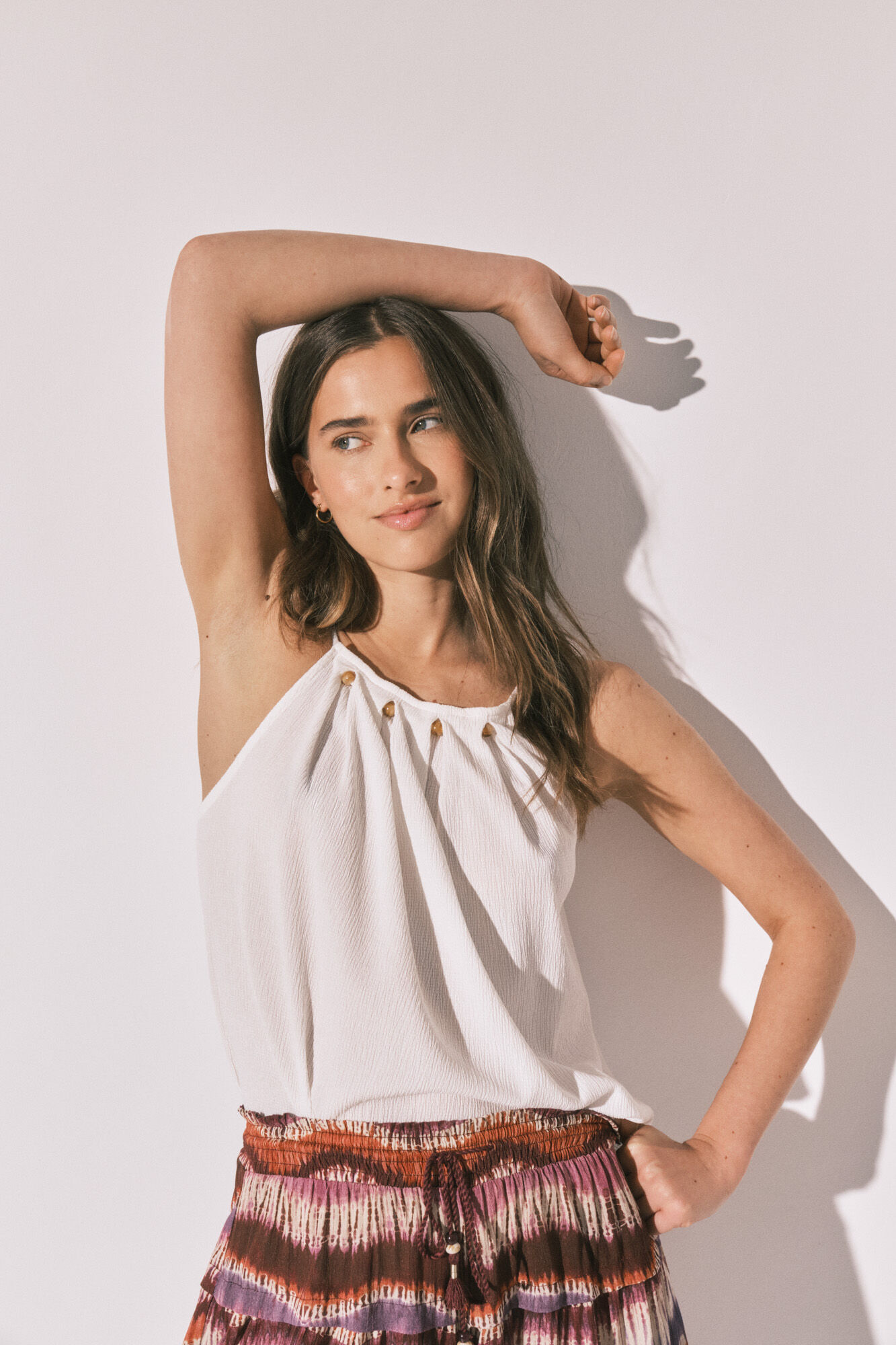 Women'secret Top tirantes cuentas blanco