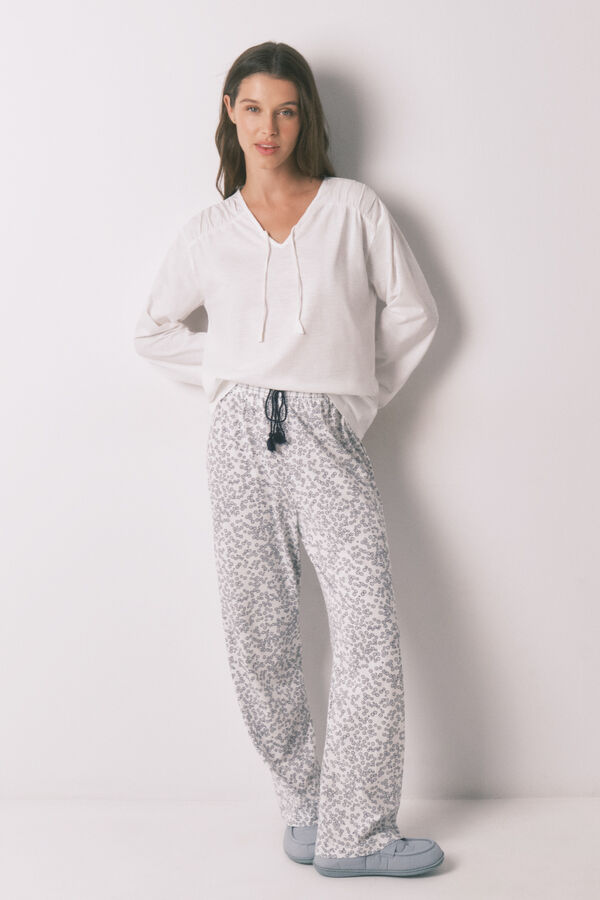 Women'secret Camiseta manga larga algod&oacute;n frunce blanco marfil