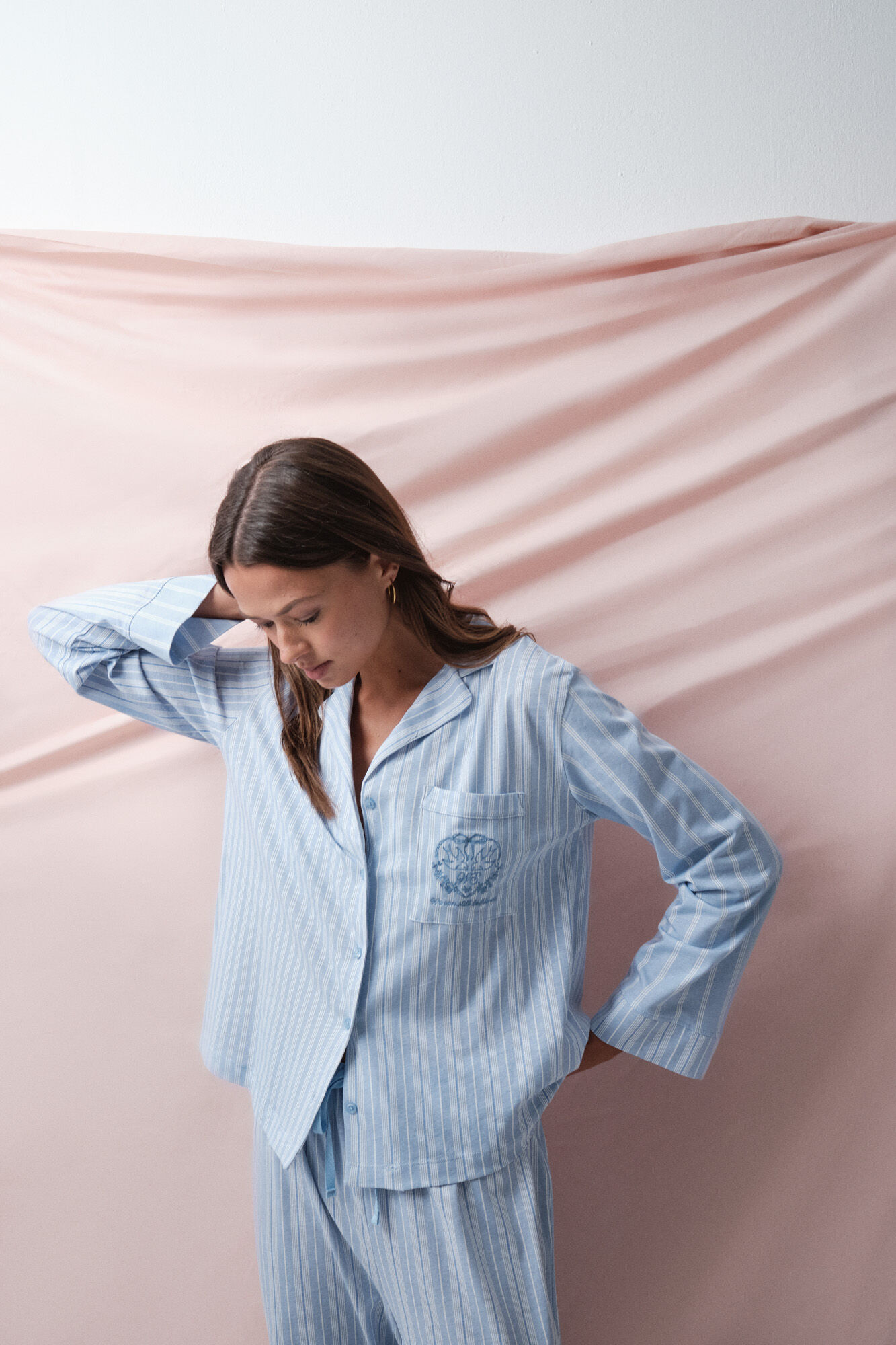 Women'secret Pijama largo camisero rayas azul