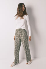 Women'secret Pantalón largo viscosa flores kaki  kaki