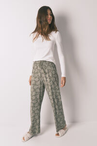 Women'secret Pantal&oacute;n largo viscosa flores kaki 