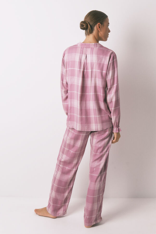 Women'secret Pijama camisero largo  viscosa cuadros rosa rosa