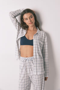 Women'secret Pijama camisero algod&oacute;n cuadros azul