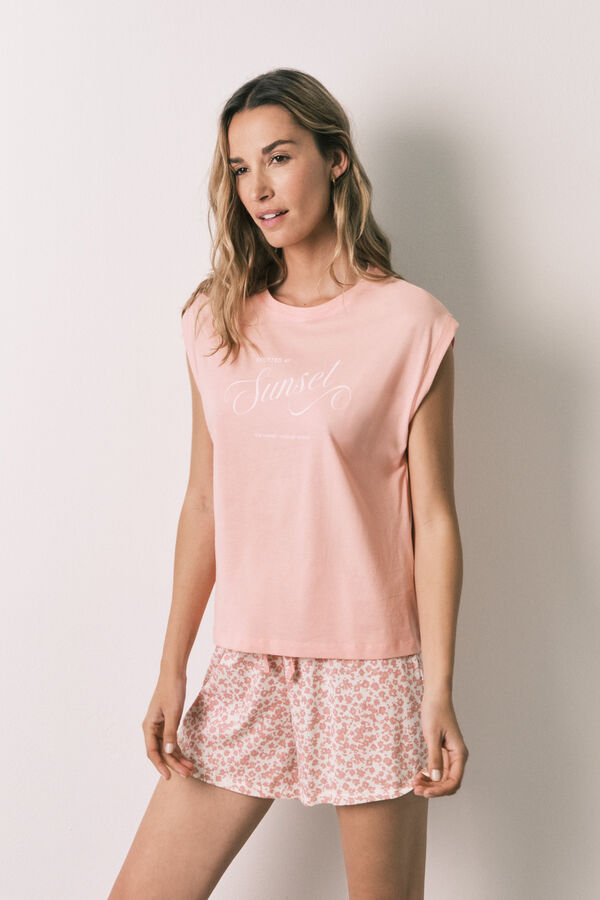 Women'secret Pijama corto algod&oacute;n rosa miniflor rosa