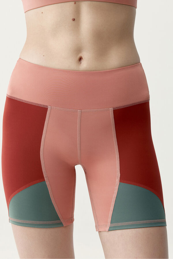 Born Living Yoga Pantal&oacute;n corto deportivo Darana coral rojo/verde estampado