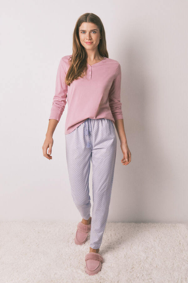 Women'secret Camiseta manga larga algod&oacute;n perchado rosa rosa