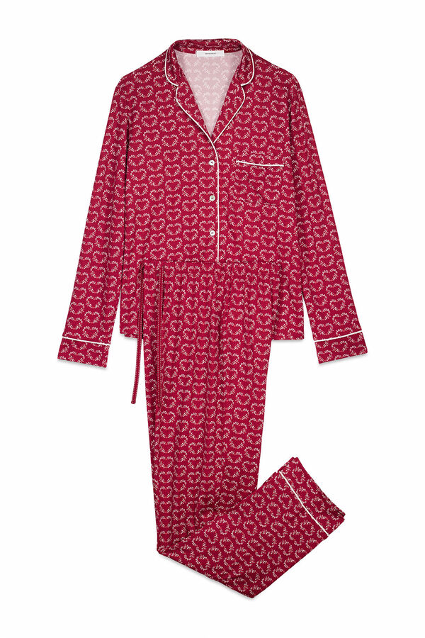 Women'secret Pijama camisero largo estampado corazones rojo estampado