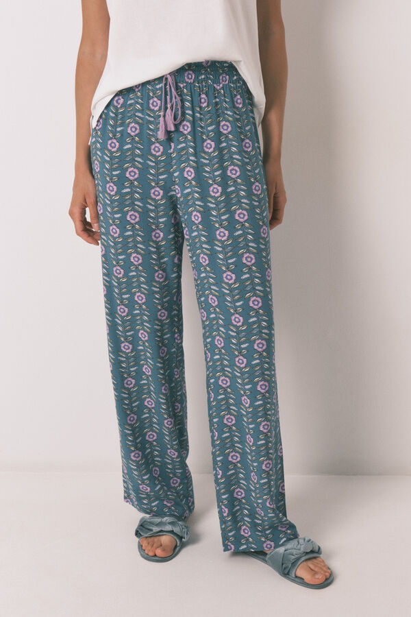 Women'secret Pantal&oacute;n largo viscosa print flores verde