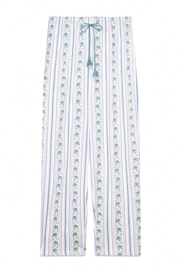 Women'secret Pantal&oacute;n largo carrot 100% algod&oacute;n cenefas marfil