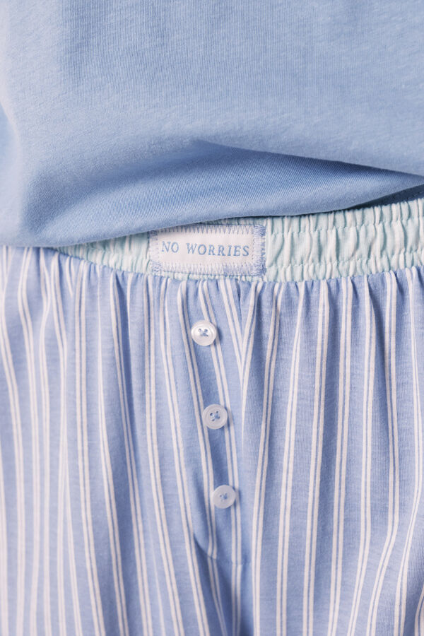 Women'secret Pijama manga corta algod&oacute;n pantal&oacute;n rayas azul azul