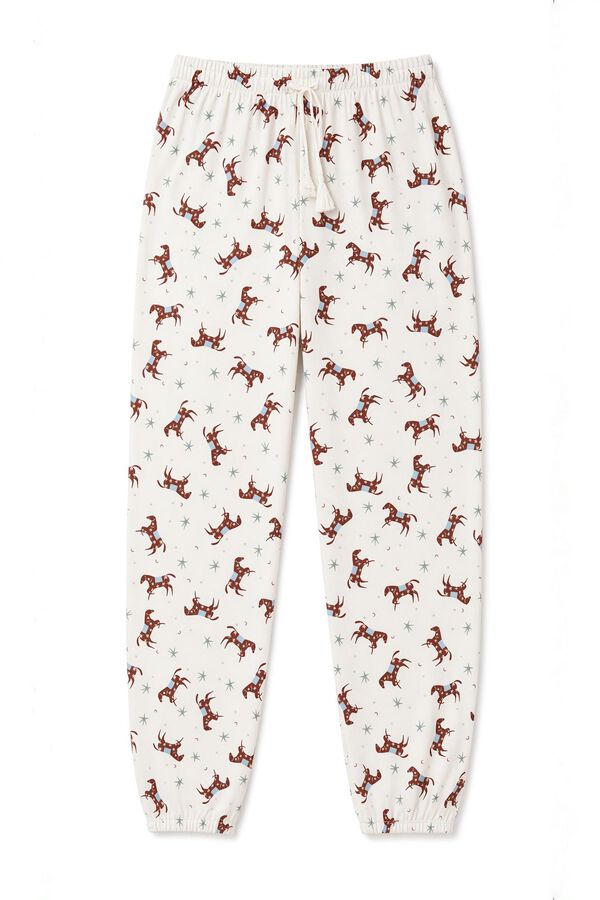 Women'secret Pantal&oacute;n largo estampado caballos marfil