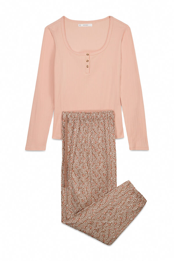 Women'secret Pijama largo algod&oacute;n estampado flores rosa naranja