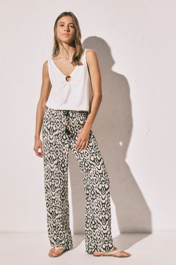 Women'secret Pantal&oacute;n largo estampado negro negro