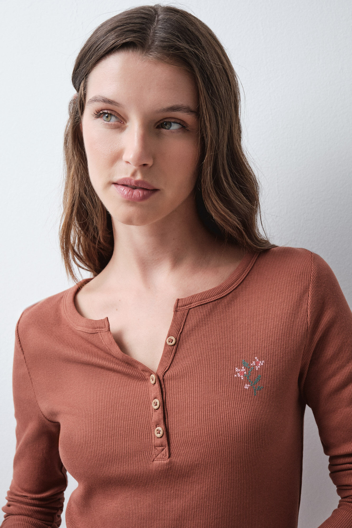 Women'secret Camiseta manga larga marr&oacute;n