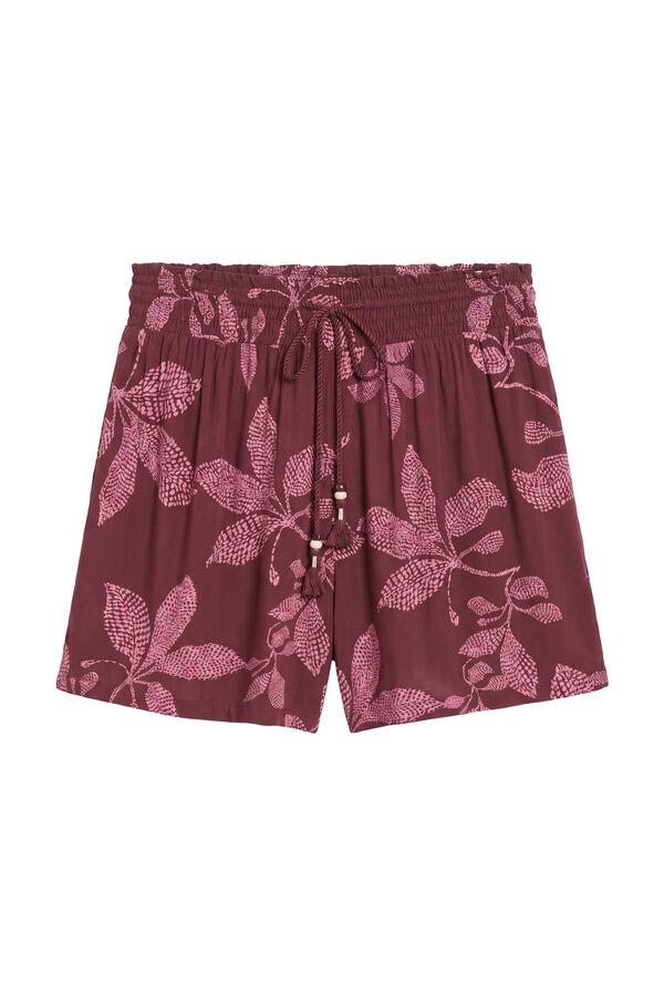 Women'secret Pantal&oacute;n corto flores flecos burdeos