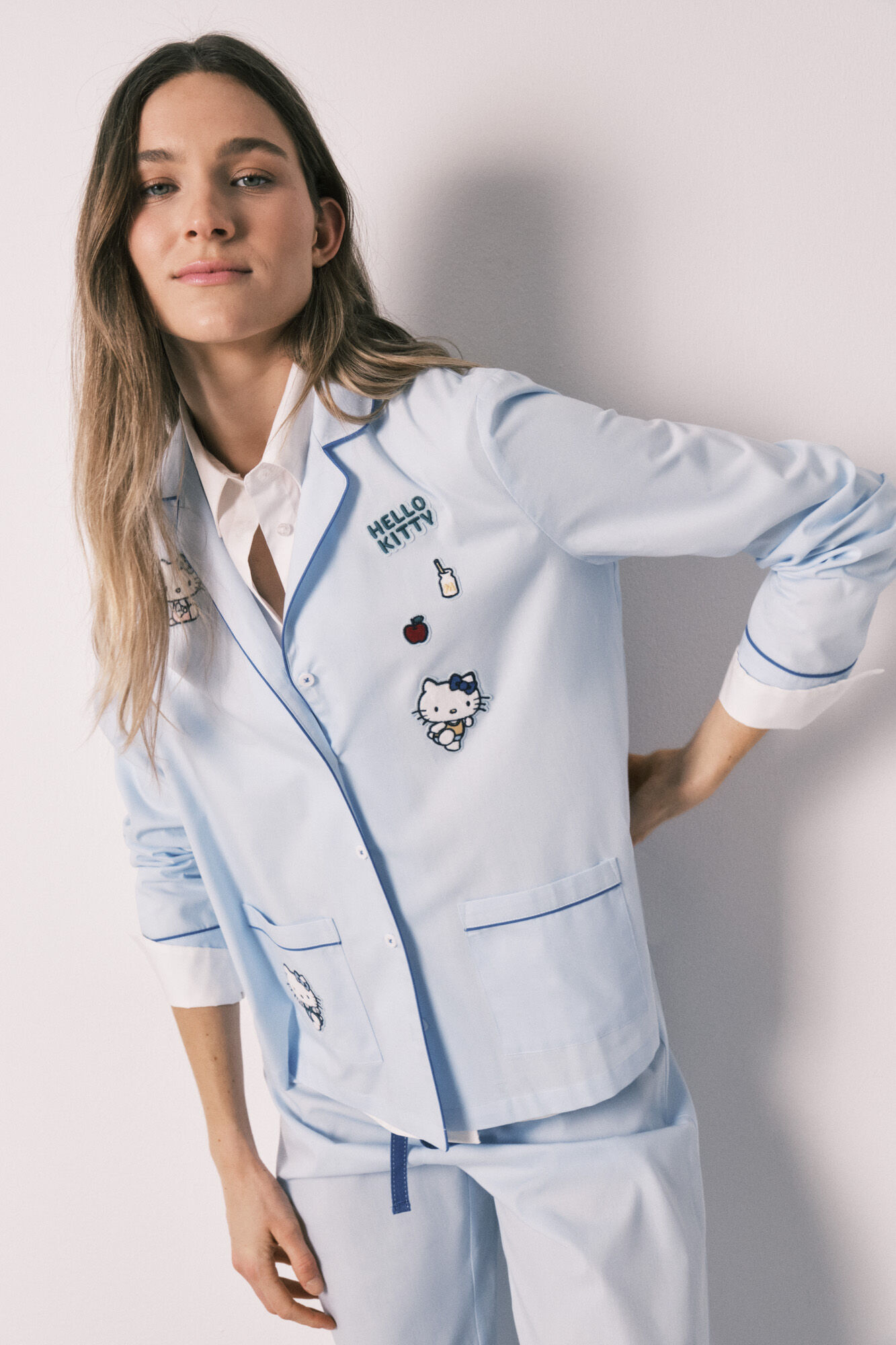 Women'secret Pijama camisero Hello Kitty algod&oacute;n azul